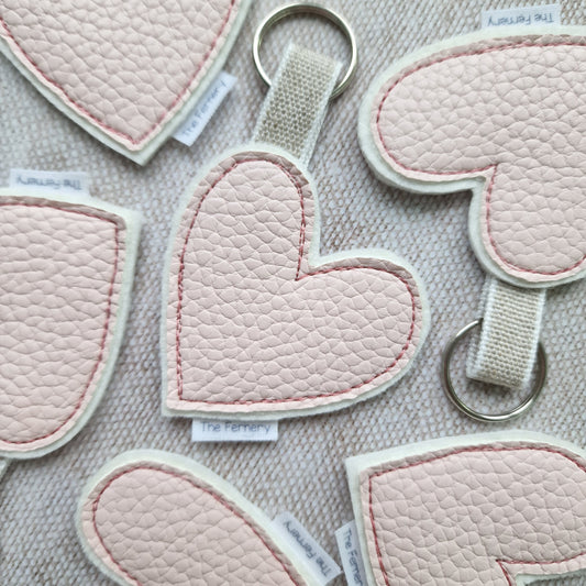 Blush pink Leatherette Heart Keyring Card