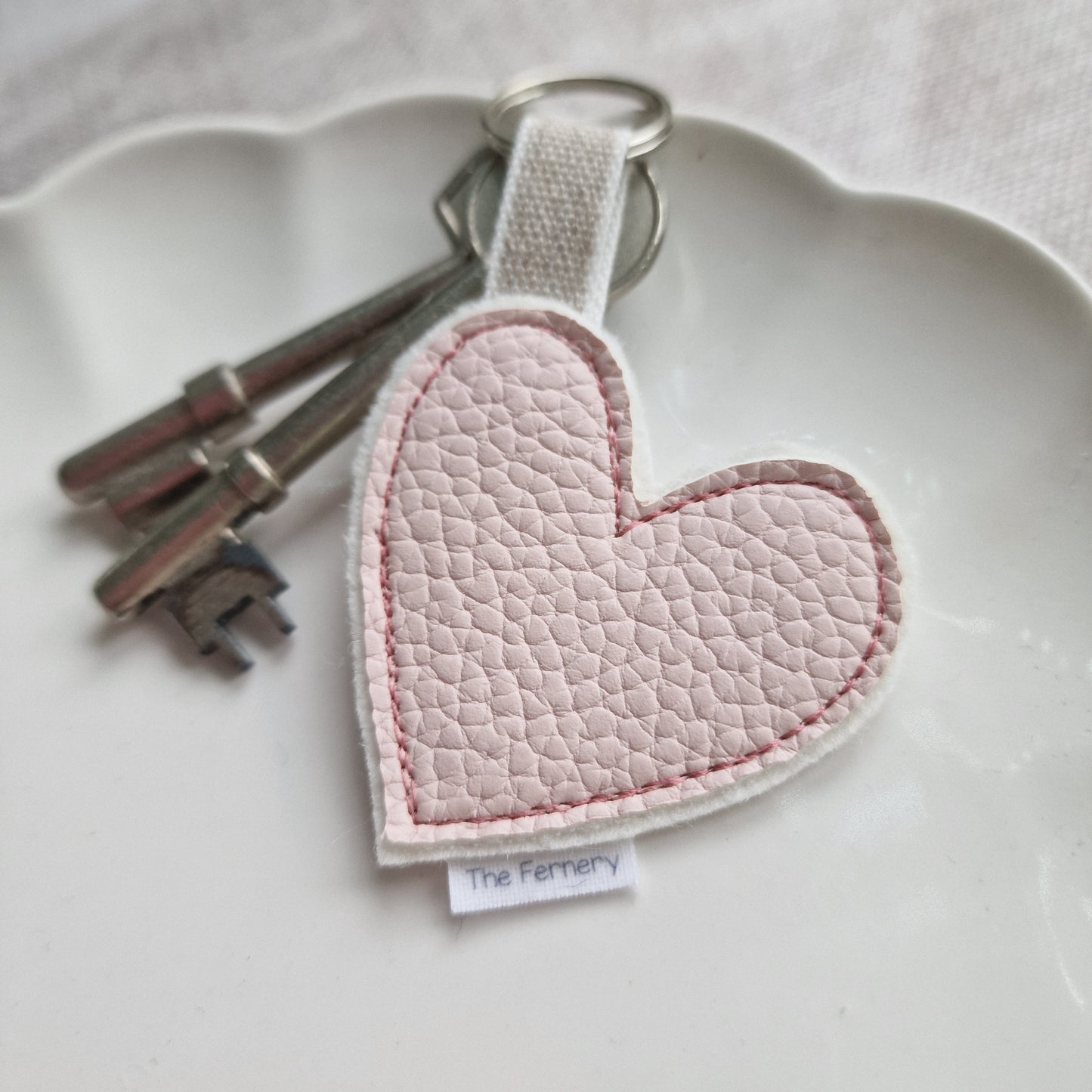 Blush pink Leatherette Heart Keyring Card