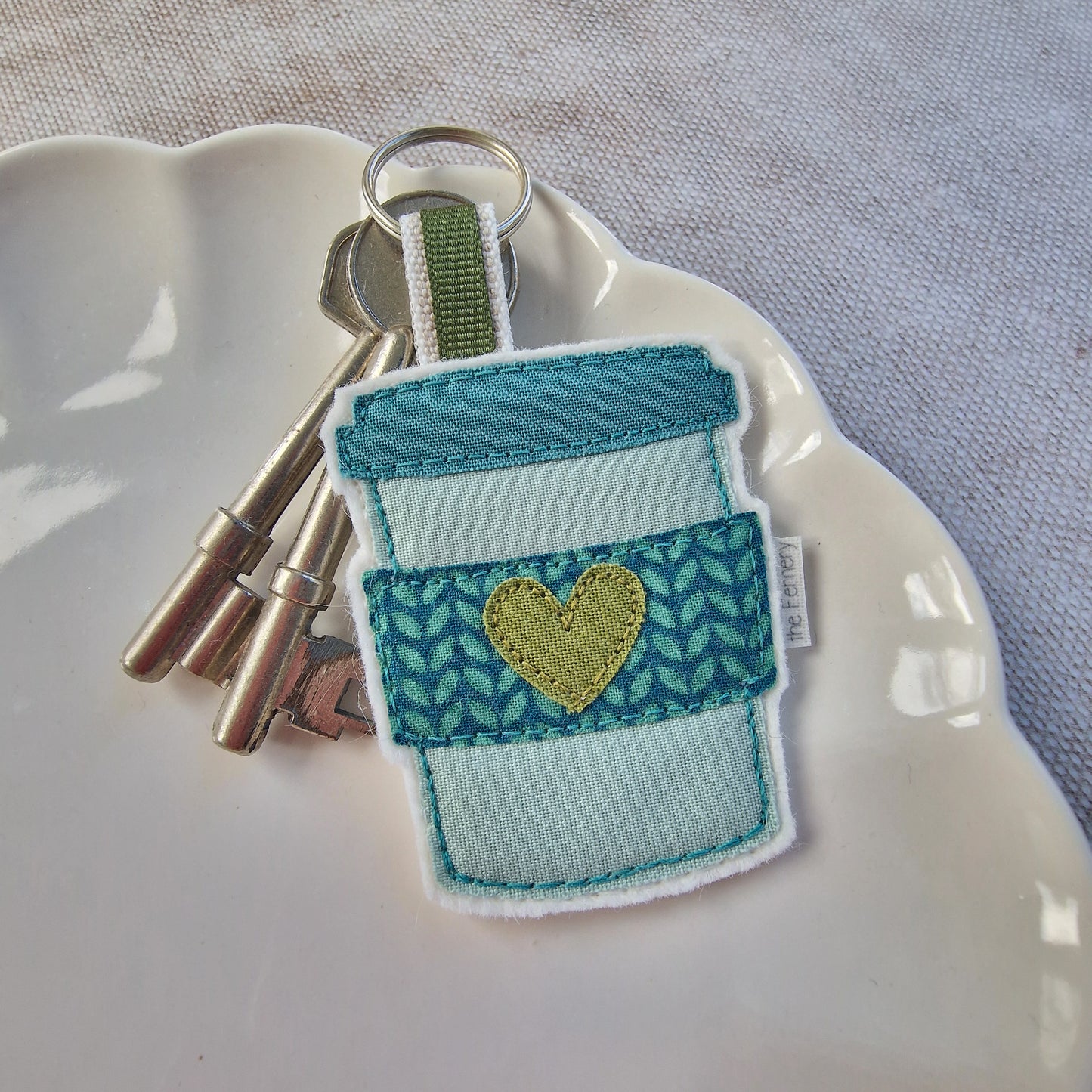 Teal and Olive Coffee Cup keyring LAST ONE!