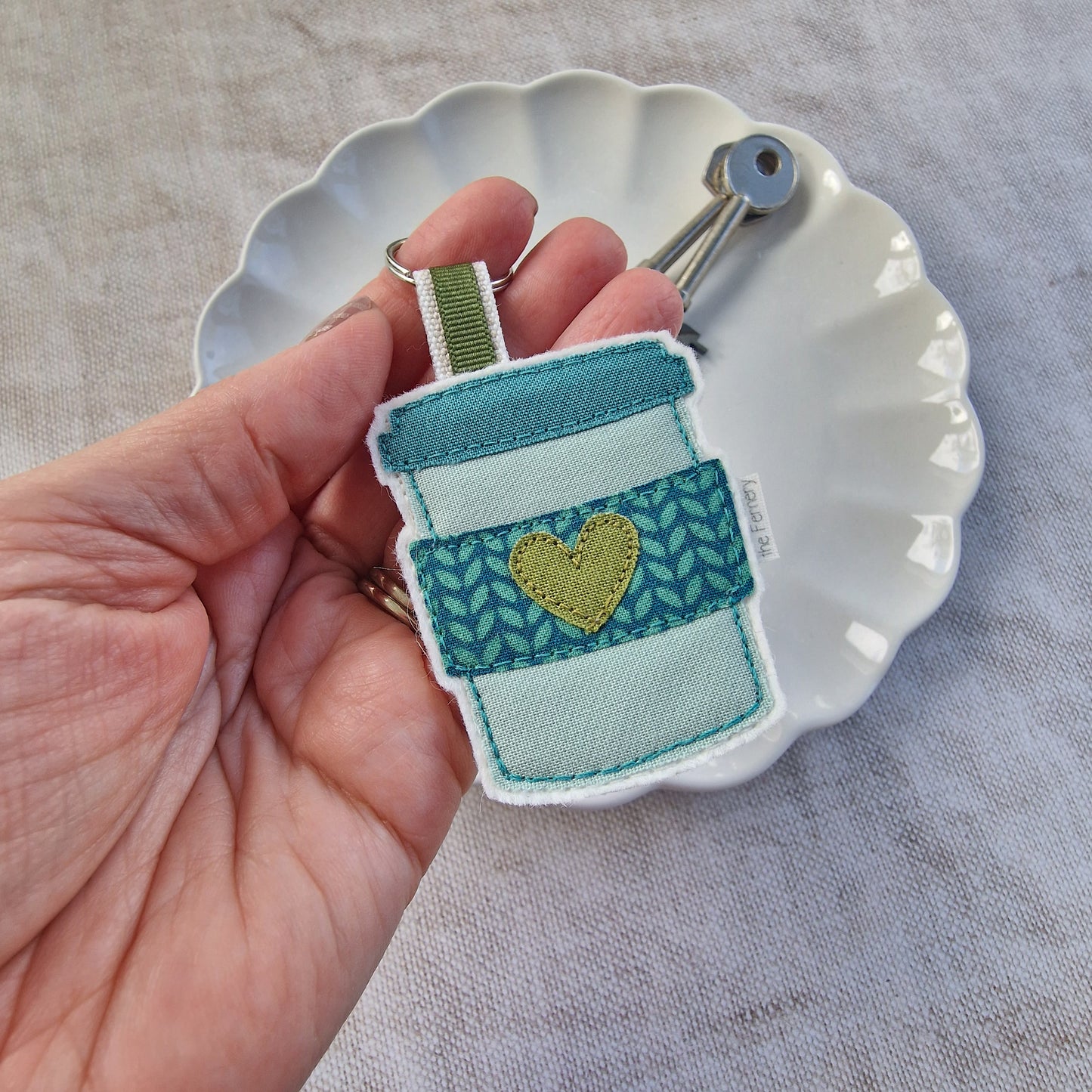 Teal and Olive Coffee Cup keyring LAST ONE!