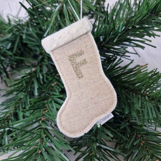 Linen Stocking Decoration - Sparkly Initial