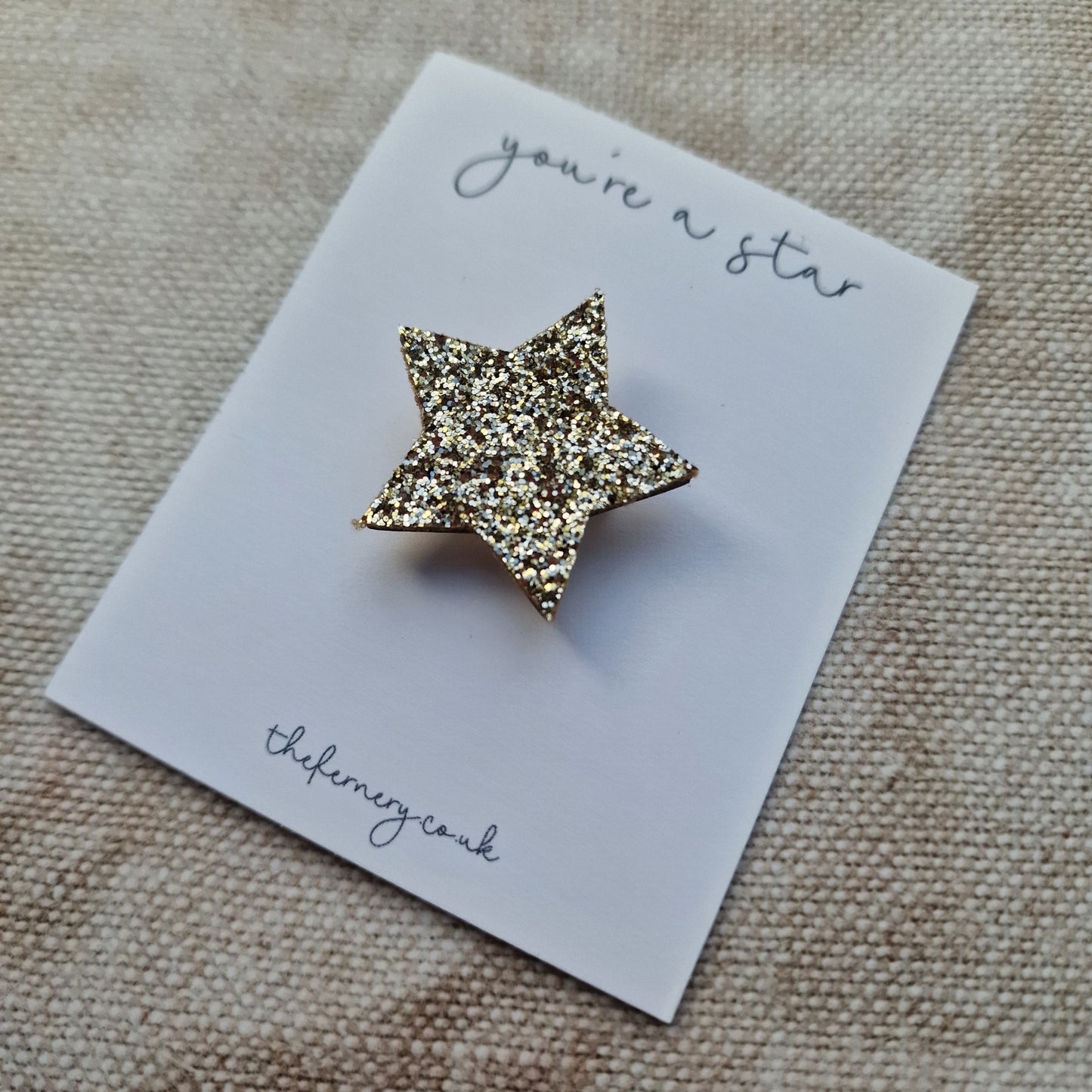 Brooch - Gold Sparkle Birch Wood Star Brooch - Ready Made