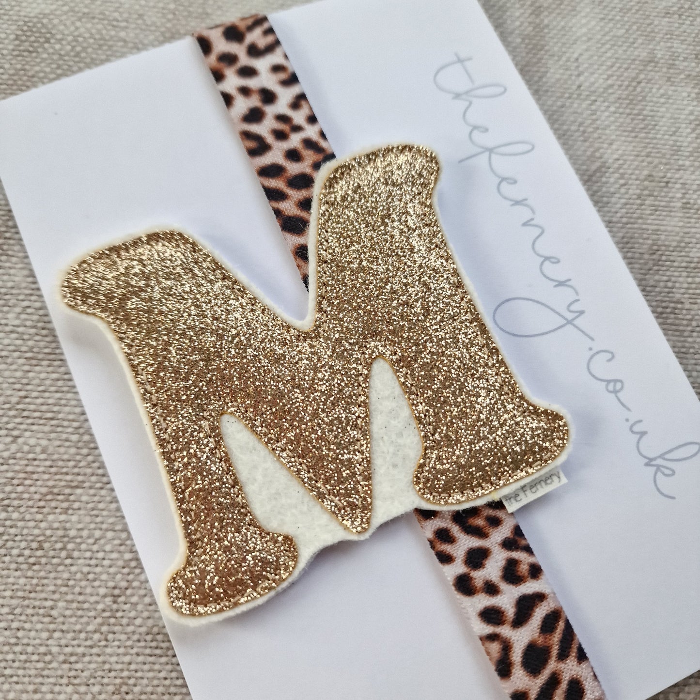 Decoration - SAMPLE Gold / Leopard Glitter Initial M Bookband