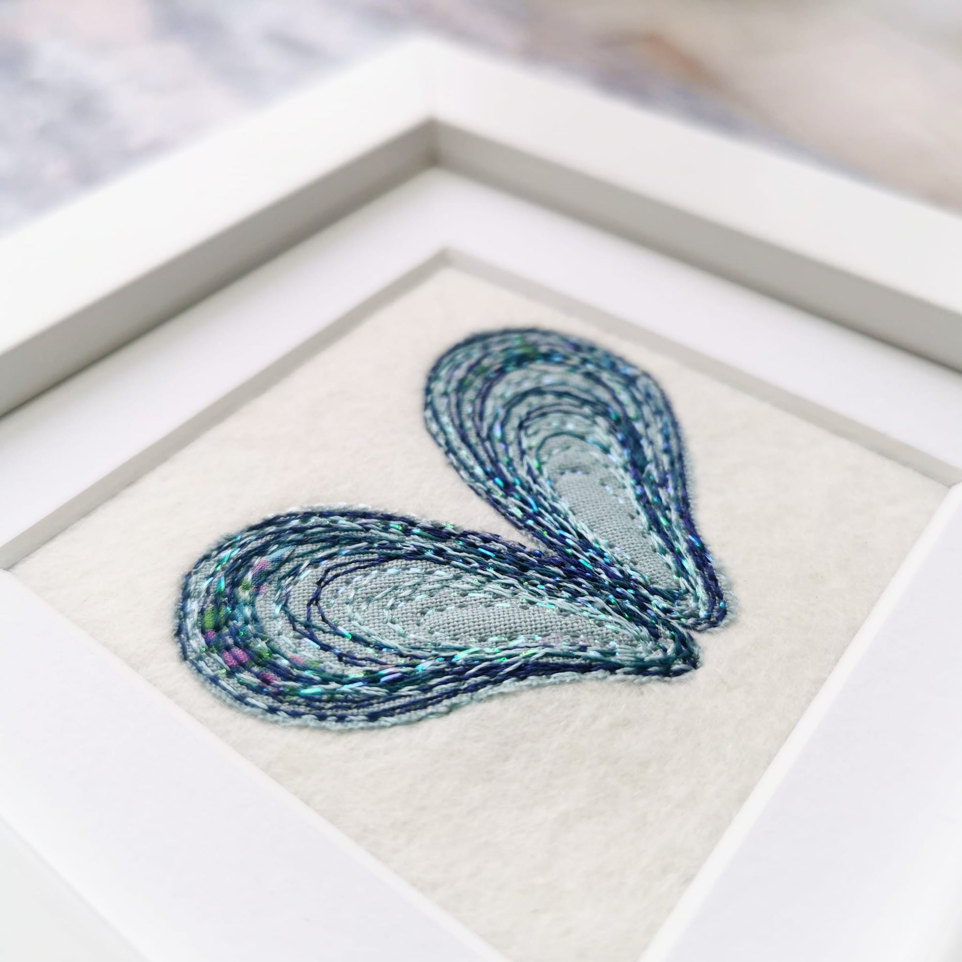 Decoration - Framed Stitched Mussel Heart (Commission)